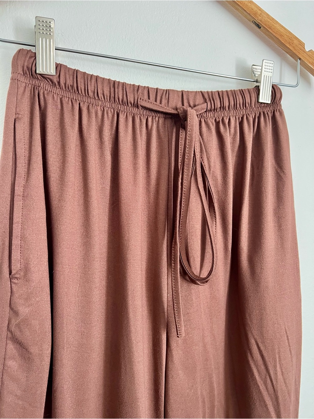 Brown Wide Leg Lounge Pants XS Soft Minimalist Drawstring Pants - Picture 4 of 5